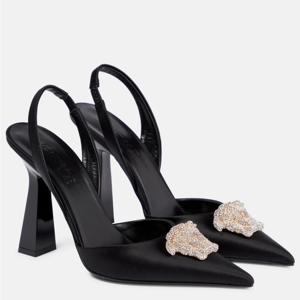 Versace Black Satin Slingback Heels